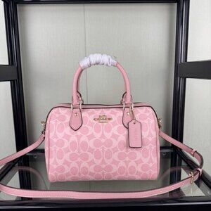 Coach Rowan Satchel Bag In Signature Canvas Powder Pink CV961